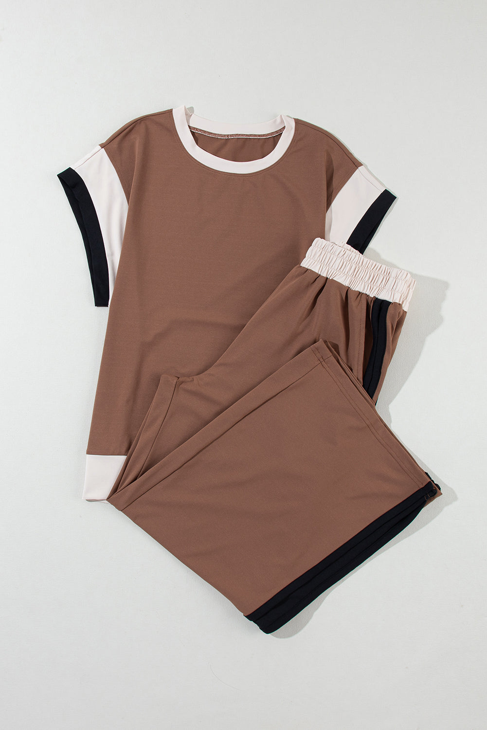 Chestnut Color Block Detail Casual Two-piece Outfit - ThingsWeUseAndLove 