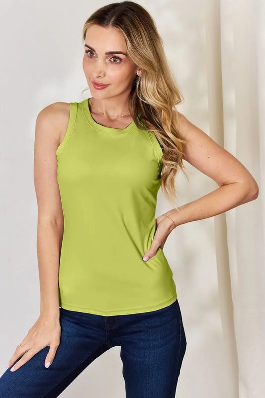 Alexandria Size Inclusive Round Neck Slim Tank - ThingsWeUseAndLove Yellow-Green-3XL