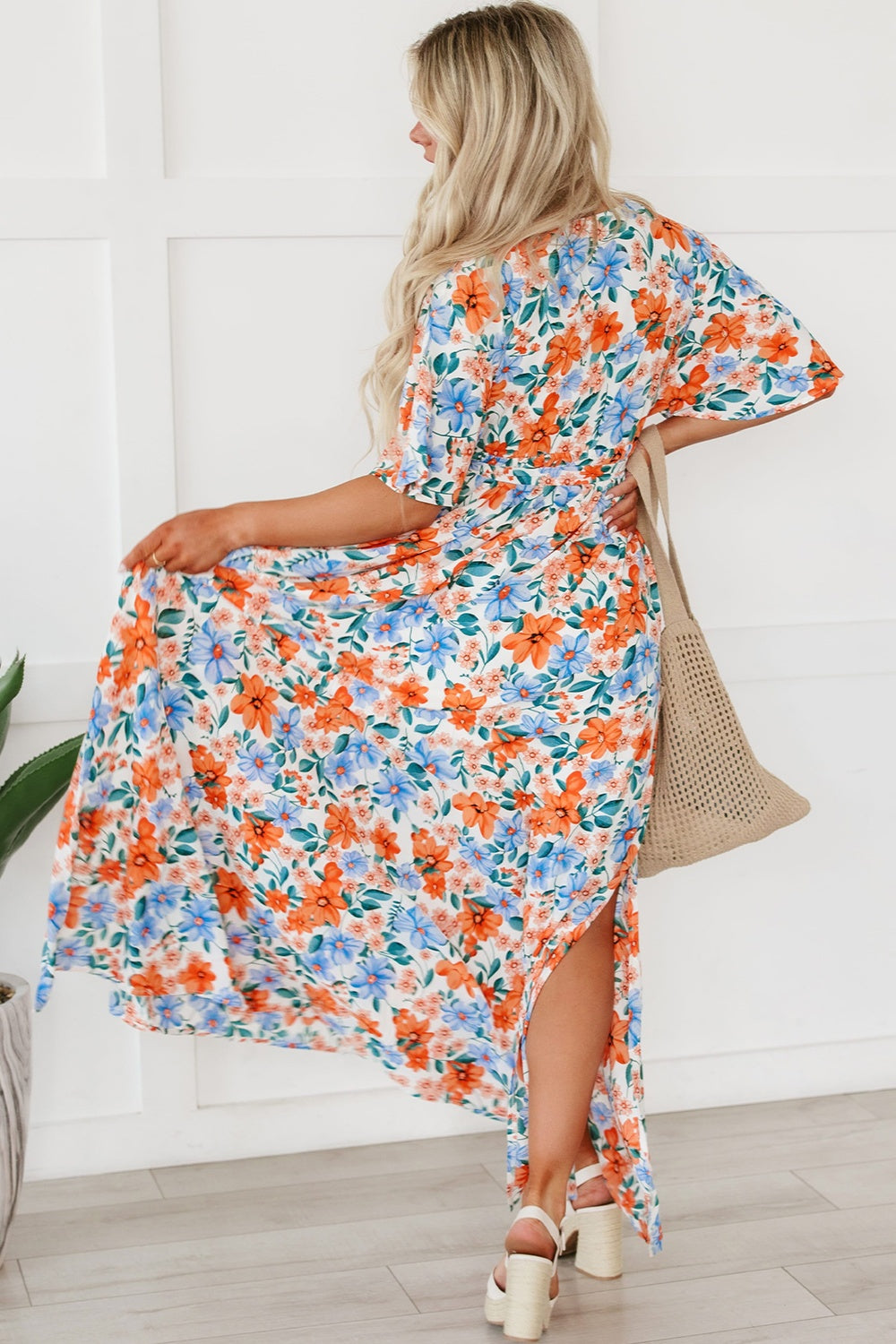 Summer Weekend Tied Slit Floral Half Sleeve Maxi Dress - ThingsWeUseAndLove 