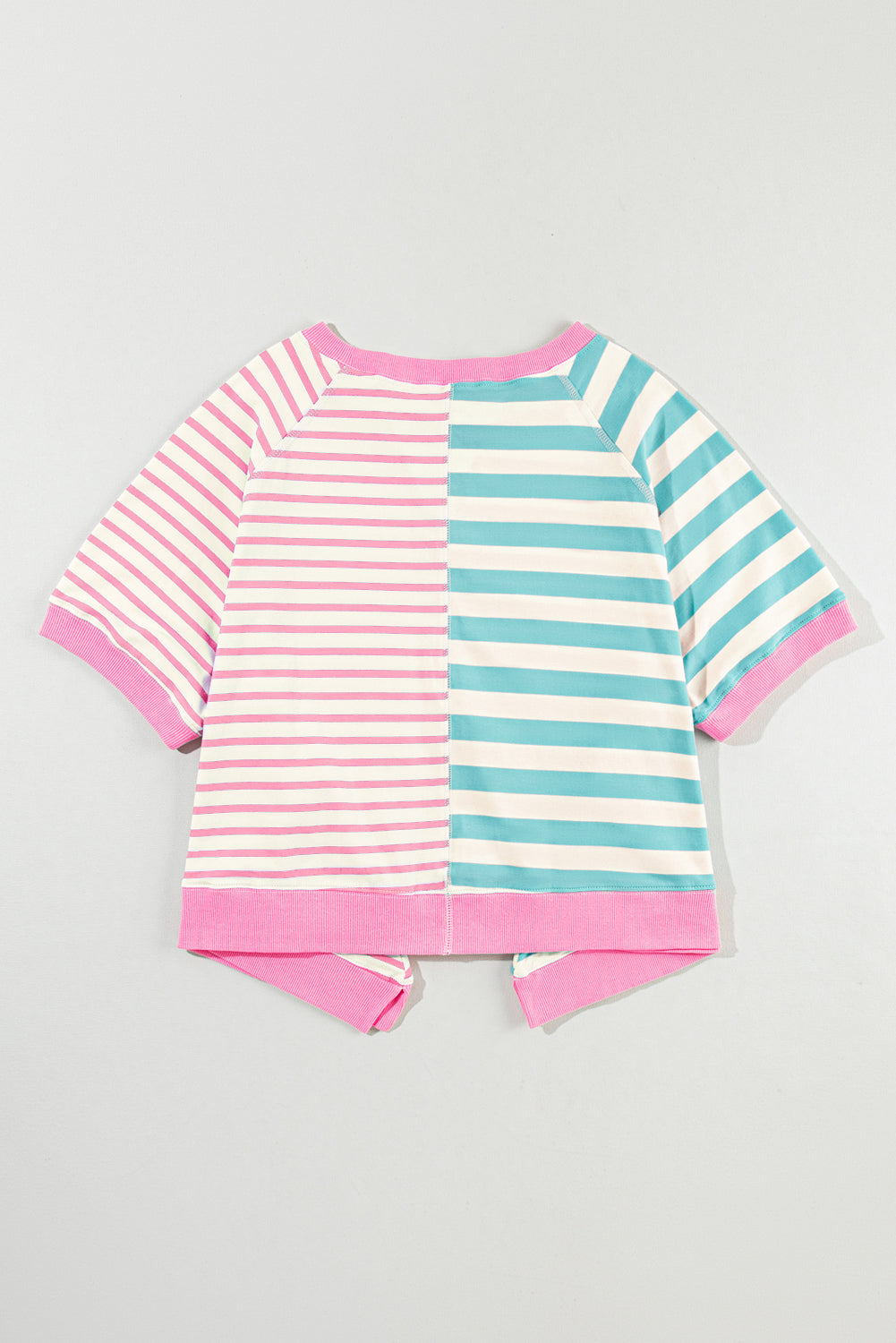 Pink Stripe Contrast Patchwork Oversized T Shirt - ThingsWeUseAndLove 