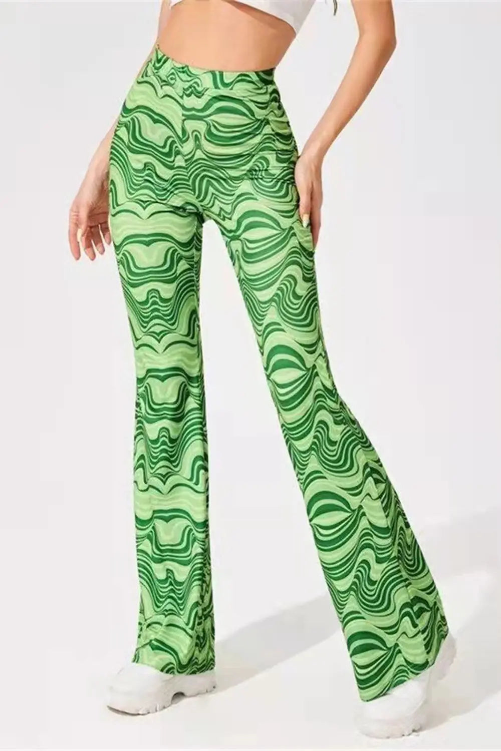 Paisley Printed High Waist Flare Pants - ThingsWeUseAndLove Green-XL