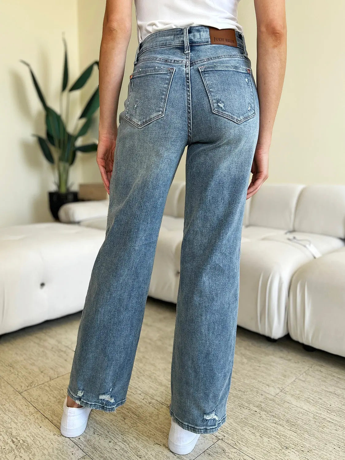 Judy Blue Full Size High Waist Distressed Straight Jeans - ThingsWeUseAndLove 