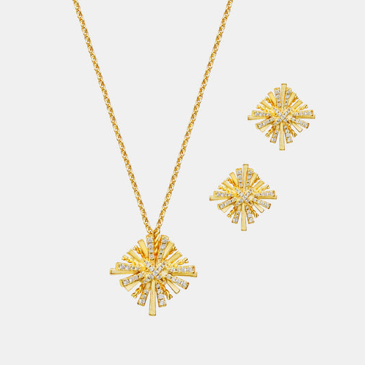 Starburst Gold-Plated Earrings and Necklace Set - ThingsWeUseAndLove Gold-One-Size