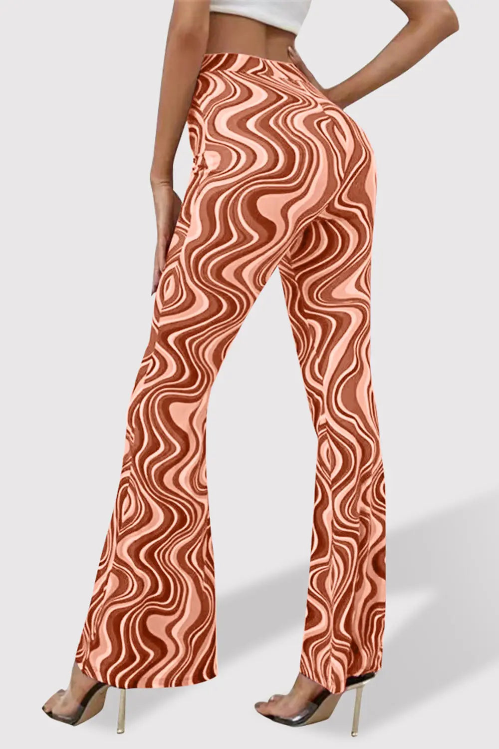 Paisley Printed High Waist Flare Pants - ThingsWeUseAndLove Orange-Red-XL
