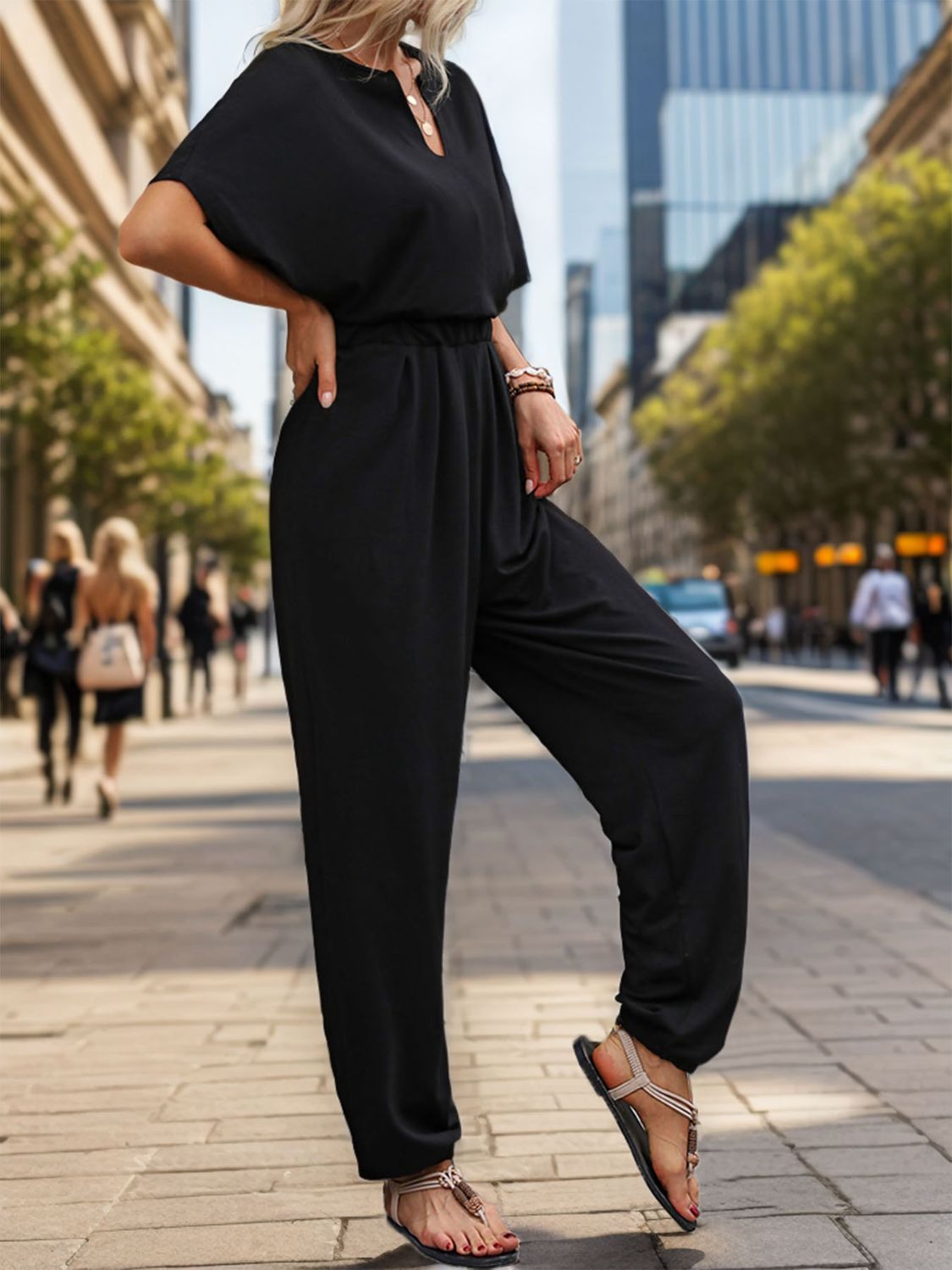 Meredith Half Sleeve Straight Jumpsuit - ThingsWeUseAndLove 