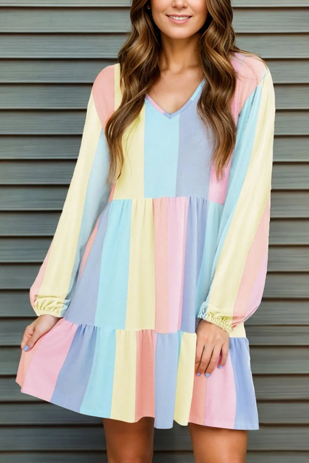 Gina Color Block Long Sleeve Mini Dress - ThingsWeUseAndLove Light-Blue-XL