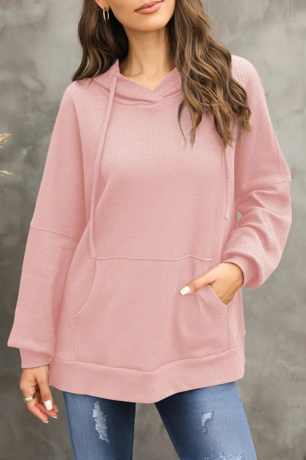 Isabella Waffle-Knit Long Sleeve Hoodie - ThingsWeUseAndLove Blush-Pink-2XL