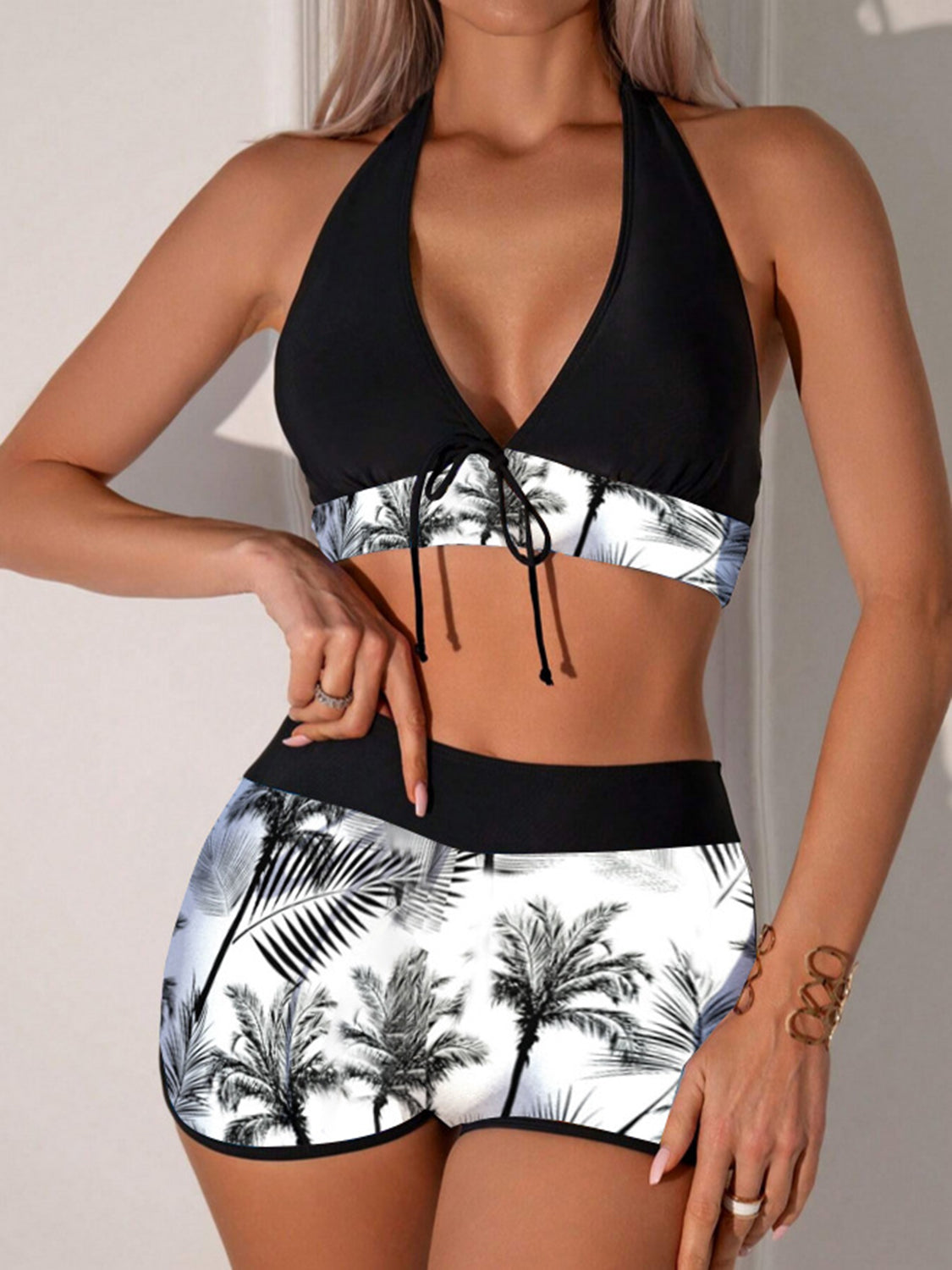 Printed Halter Neck Two-Piece Swim Set - ThingsWeUseAndLove White-XL