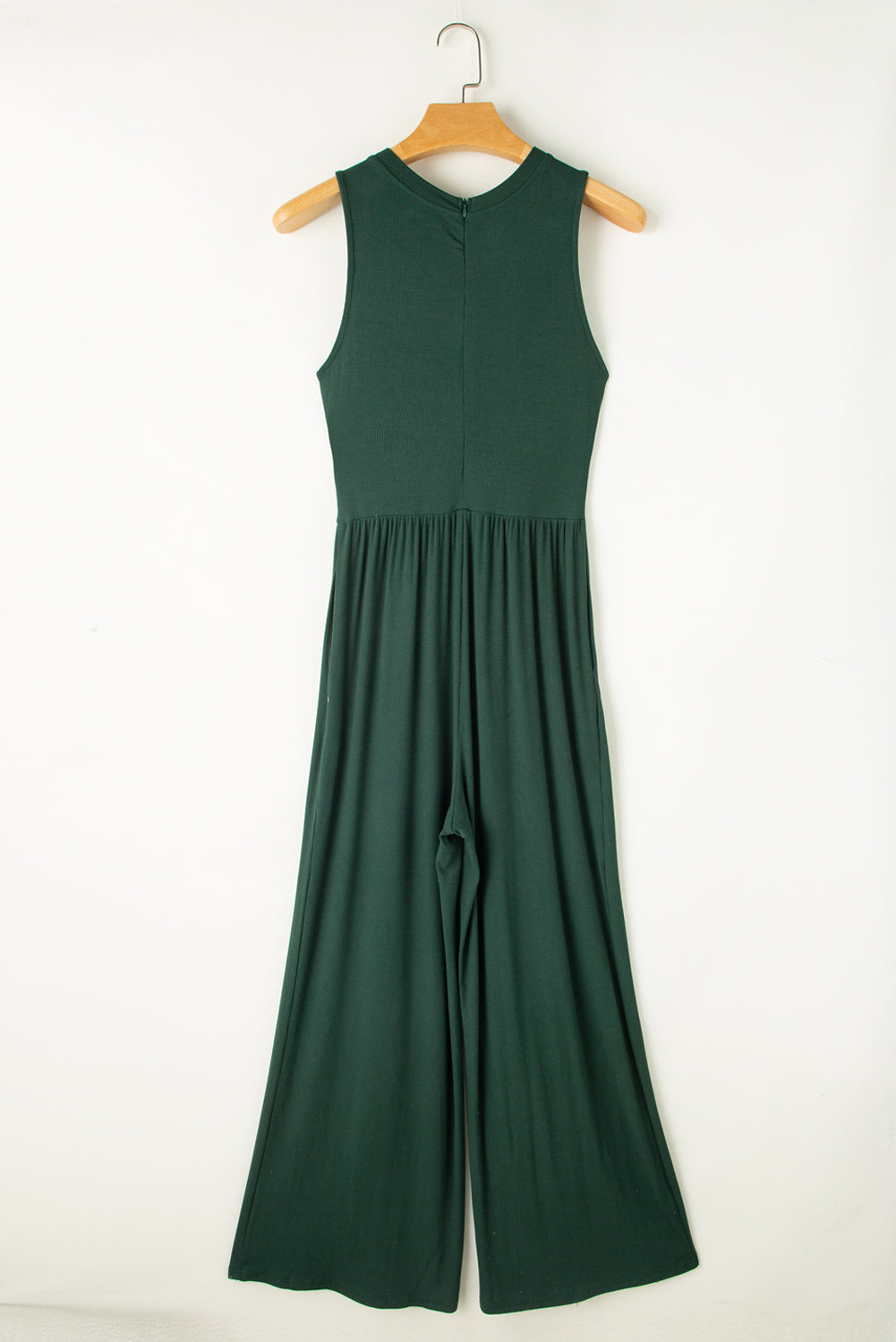 Blackish Green Sleeveless High Waist Wide Leg Jumpsuit - ThingsWeUseAndLove 