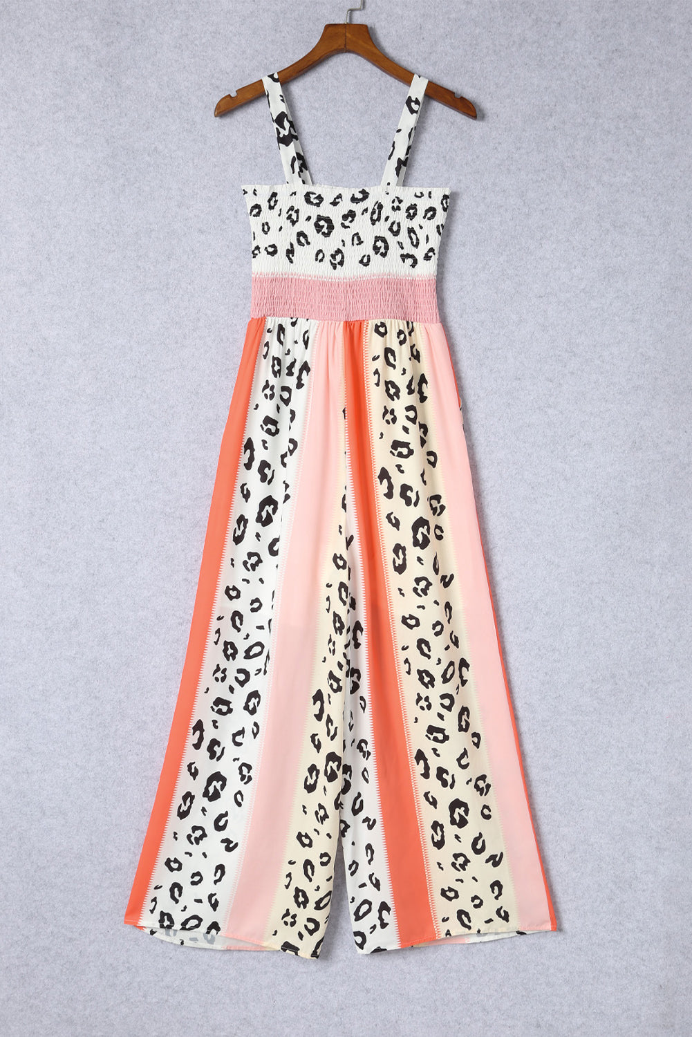 Pink Leopard Color Block Patchwork Strap Jumpsuit - ThingsWeUseAndLove 