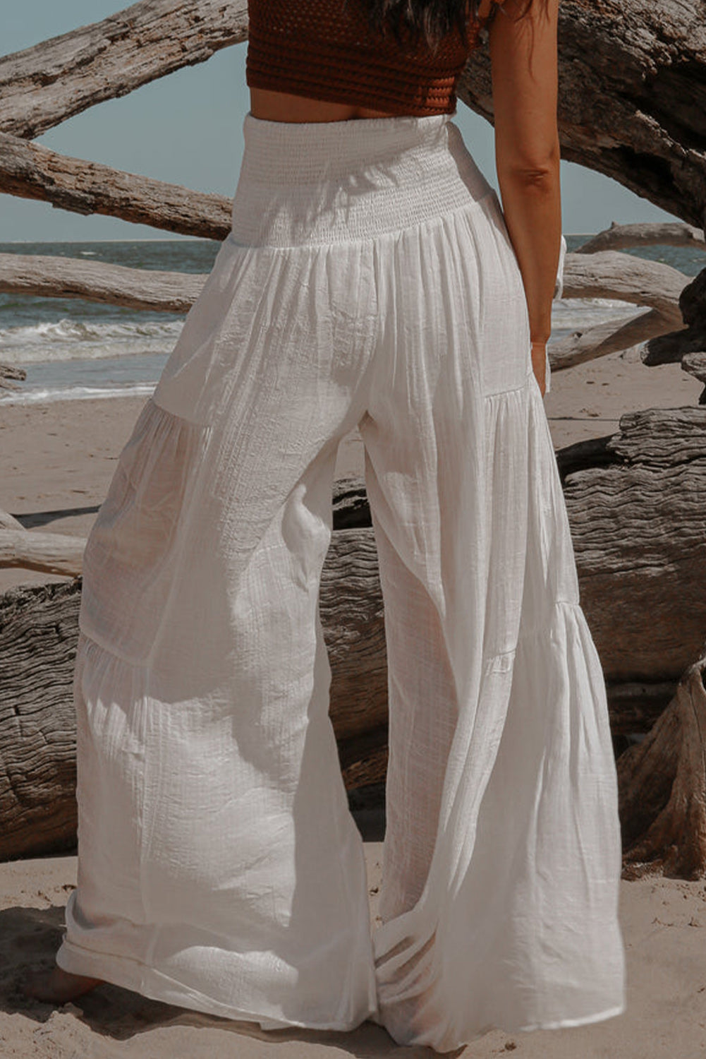 Smocked Tied Wide Leg Pants - ThingsWeUseAndLove 