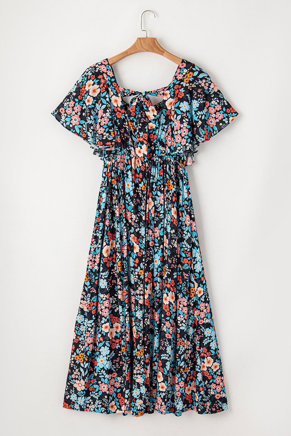 Boho Floral Print Knotted Backless Maxi Dress - ThingsWeUseAndLove 