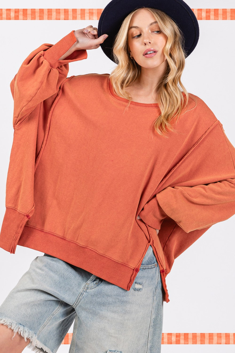 Mineral Wash Side Slit Oversized Sweatshirt - ThingsWeUseAndLove 