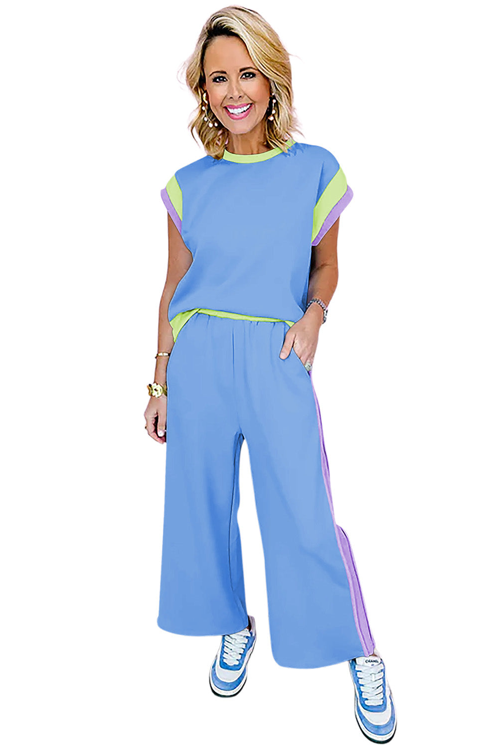 Chestnut Color Block Detail Casual Two-piece Outfit - ThingsWeUseAndLove 