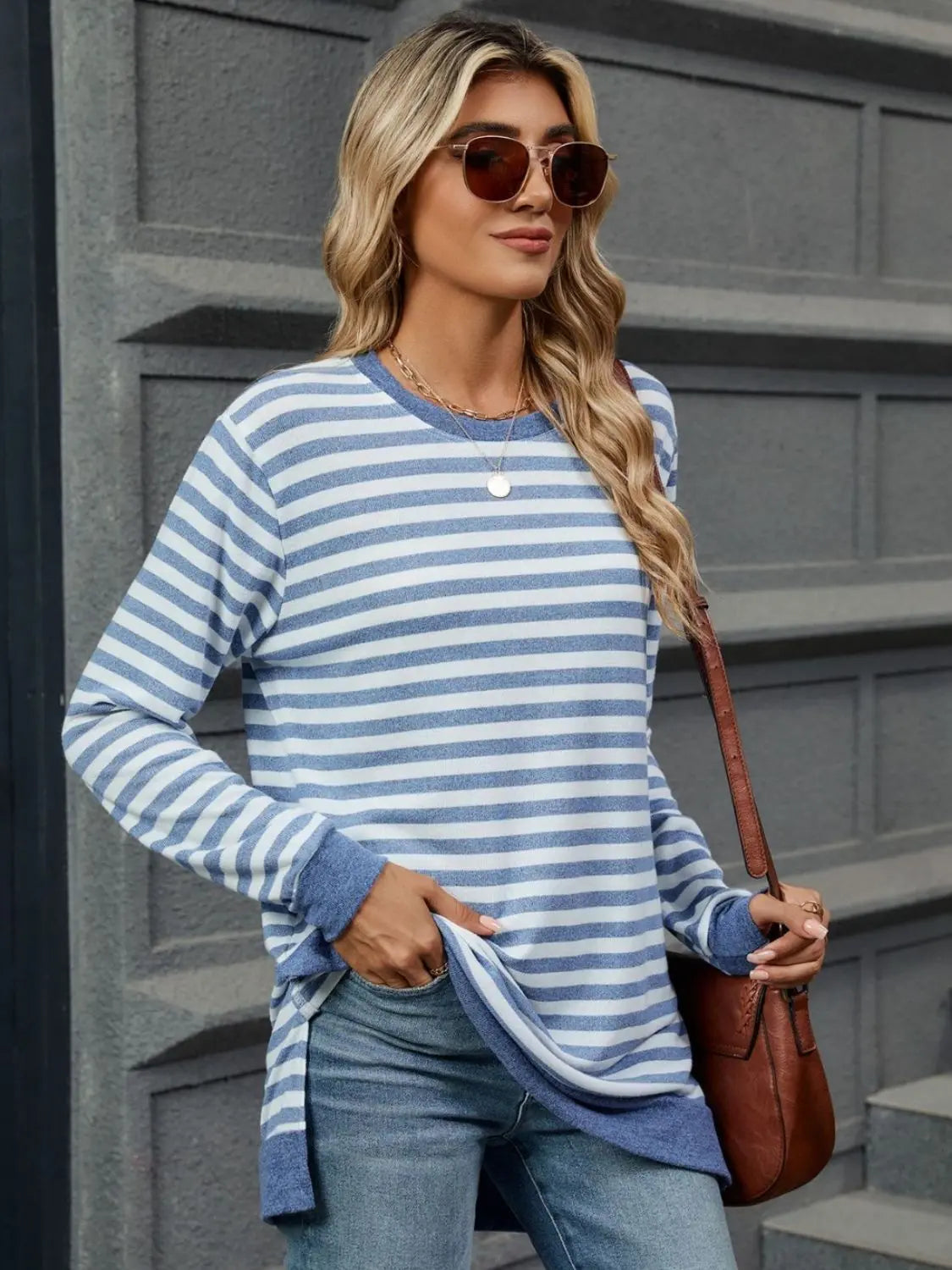 Striped Round Neck Long Sleeve T-Shirt - ThingsWeUseAndLove 