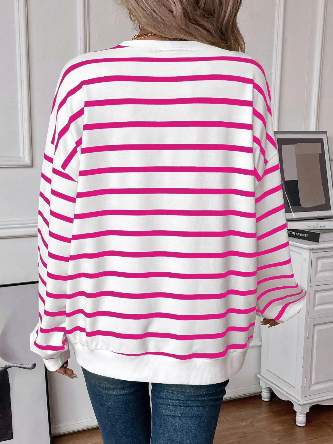 Leslie Striped Round Neck Long Sleeve Sweatshirt - ThingsWeUseAndLove 