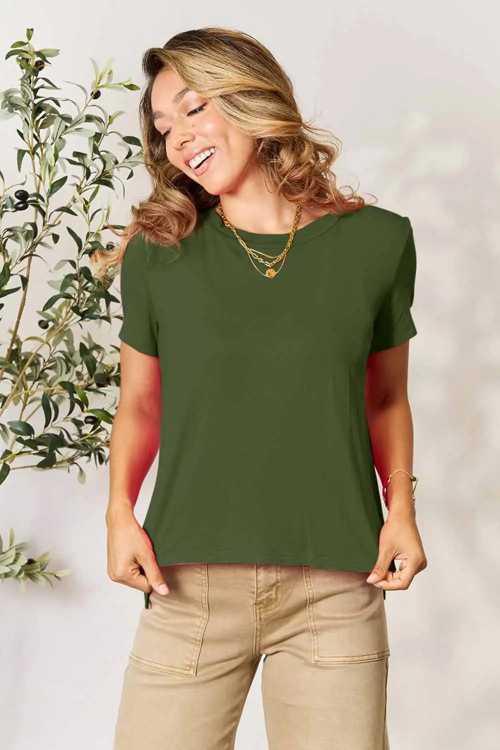 Logan Size-Inclusive Round Neck Short Sleeve T-Shirt - ThingsWeUseAndLove Matcha-Green-3XL