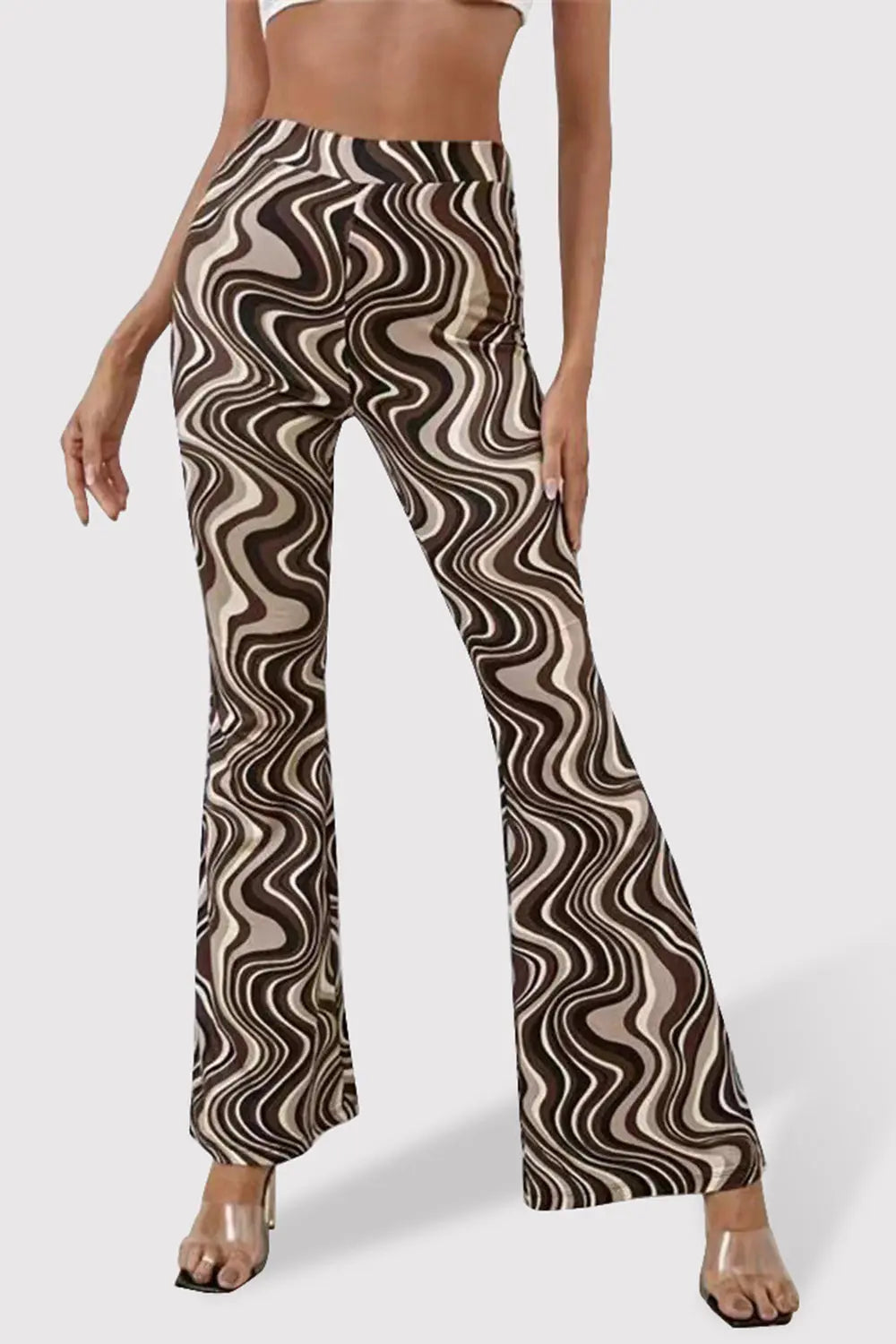 Paisley Printed High Waist Flare Pants - ThingsWeUseAndLove Chocolate-XL