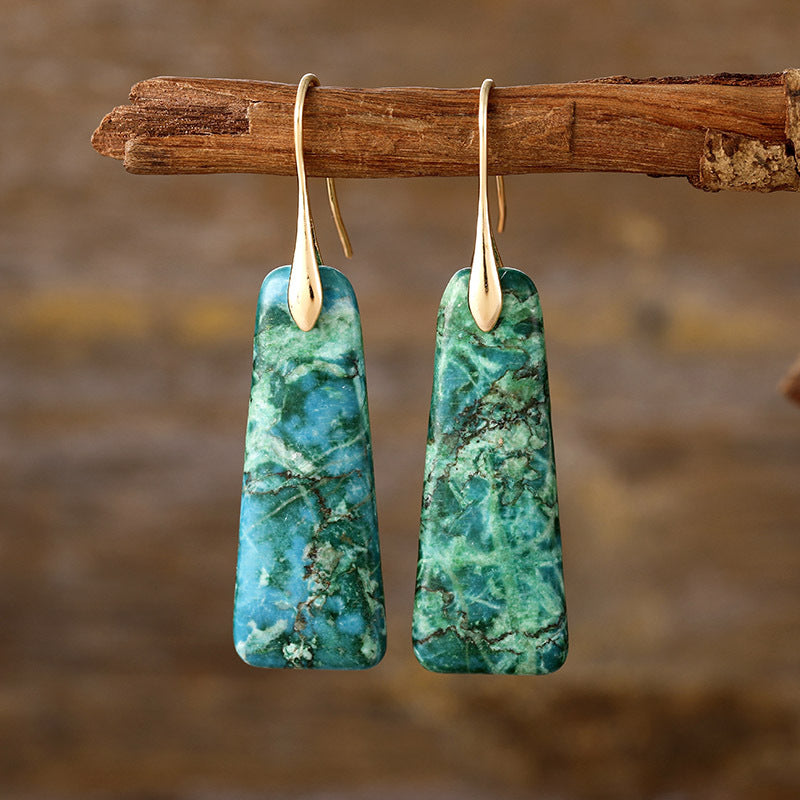 Copper Natural Stone Earrings - ThingsWeUseAndLove Green-Gold-One-Size