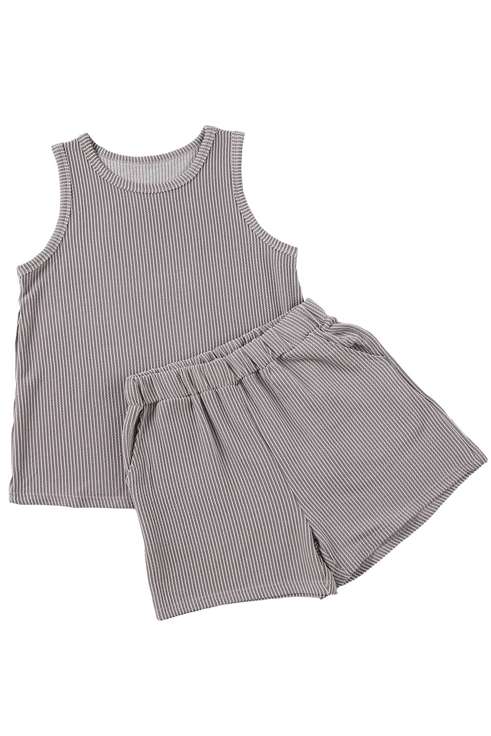 Smoke Gray Corded Sleeveless Top and Pocketed Shorts Set - ThingsWeUseAndLove 