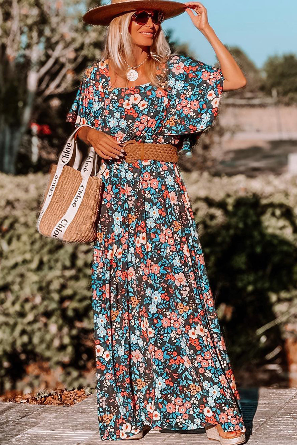 Boho Floral Print Knotted Backless Maxi Dress - ThingsWeUseAndLove 