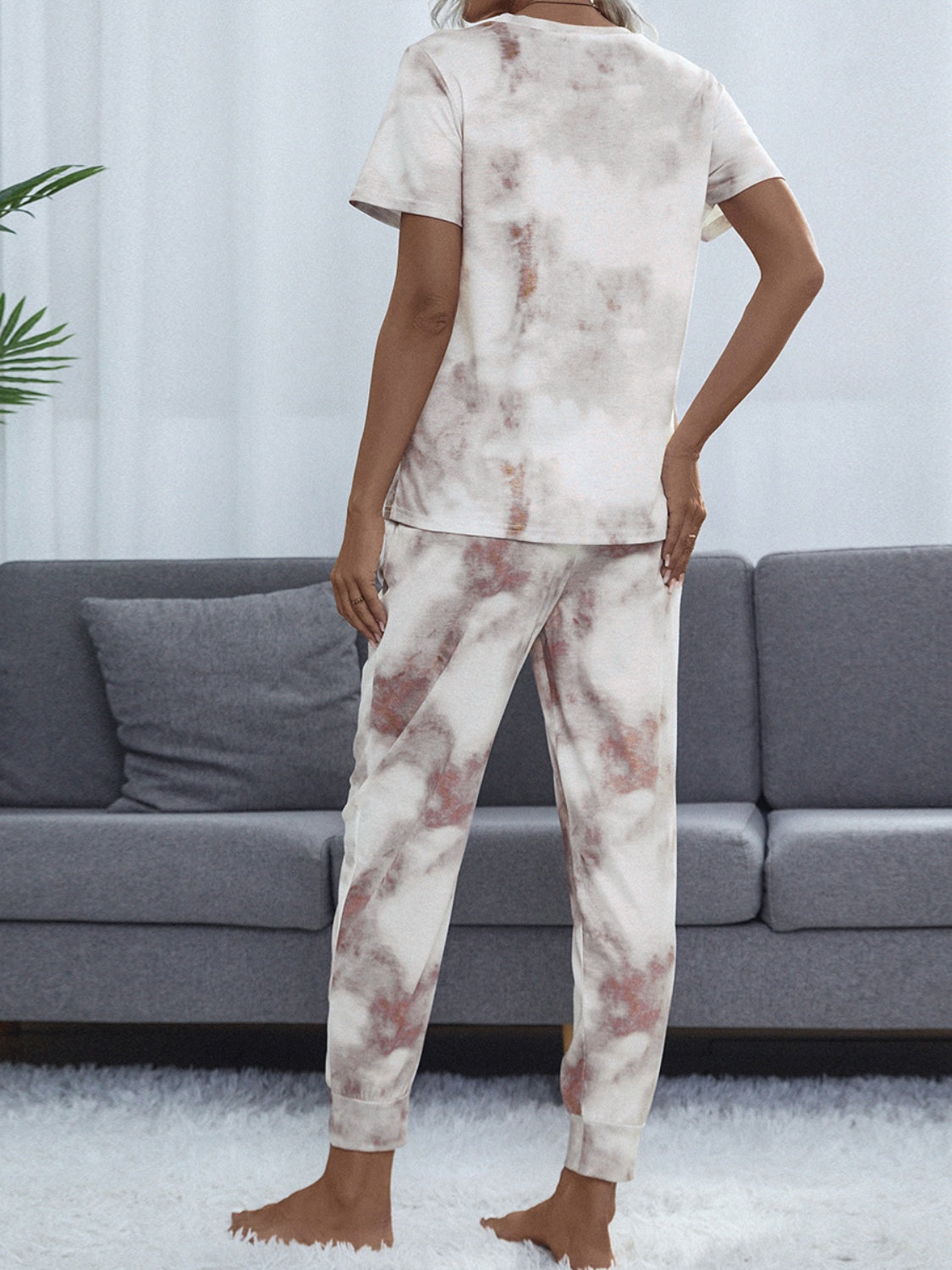 Tie-Dye Round Neck Short Sleeve Top and Pants Lounge Set - ThingsWeUseAndLove 