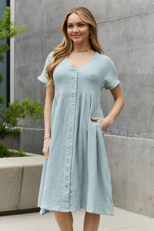 Button Down, A-Line Midi Dress - ThingsWeUseAndLove 