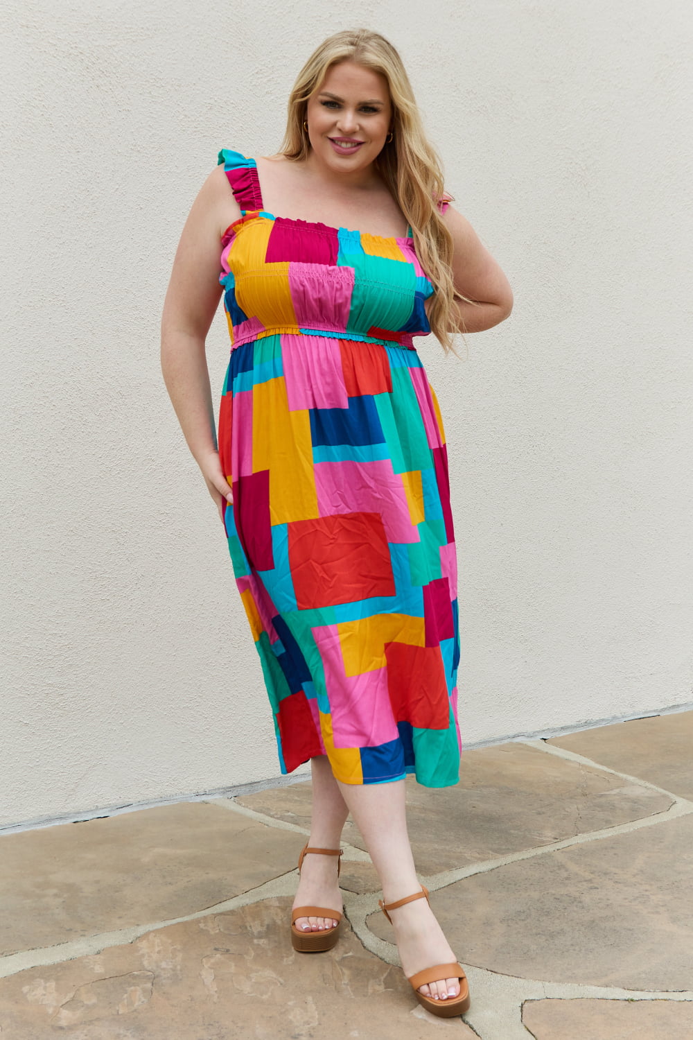 Multicolored Square Print Summer Dress - ThingsWeUseAndLove Multi-3XL