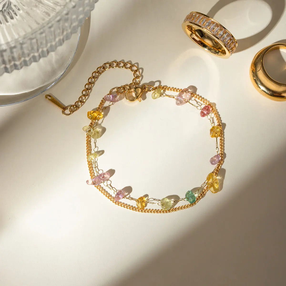 Stainless Steel Natural Stone Double Layered Bracelet - ThingsWeUseAndLove 