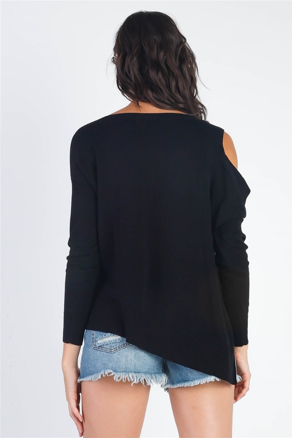 Long-Sleeve Cold Shoulder Knit Top - ThingsWeUseAndLove 