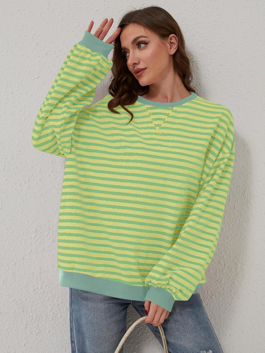 Aviana Contrast Striped Long Sleeve Sweatshirt - ThingsWeUseAndLove 