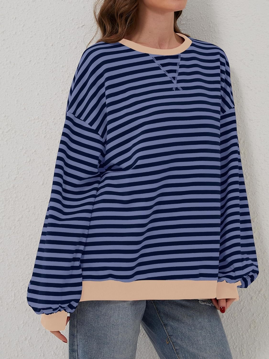 Aviana Contrast Striped Long Sleeve Sweatshirt - ThingsWeUseAndLove 