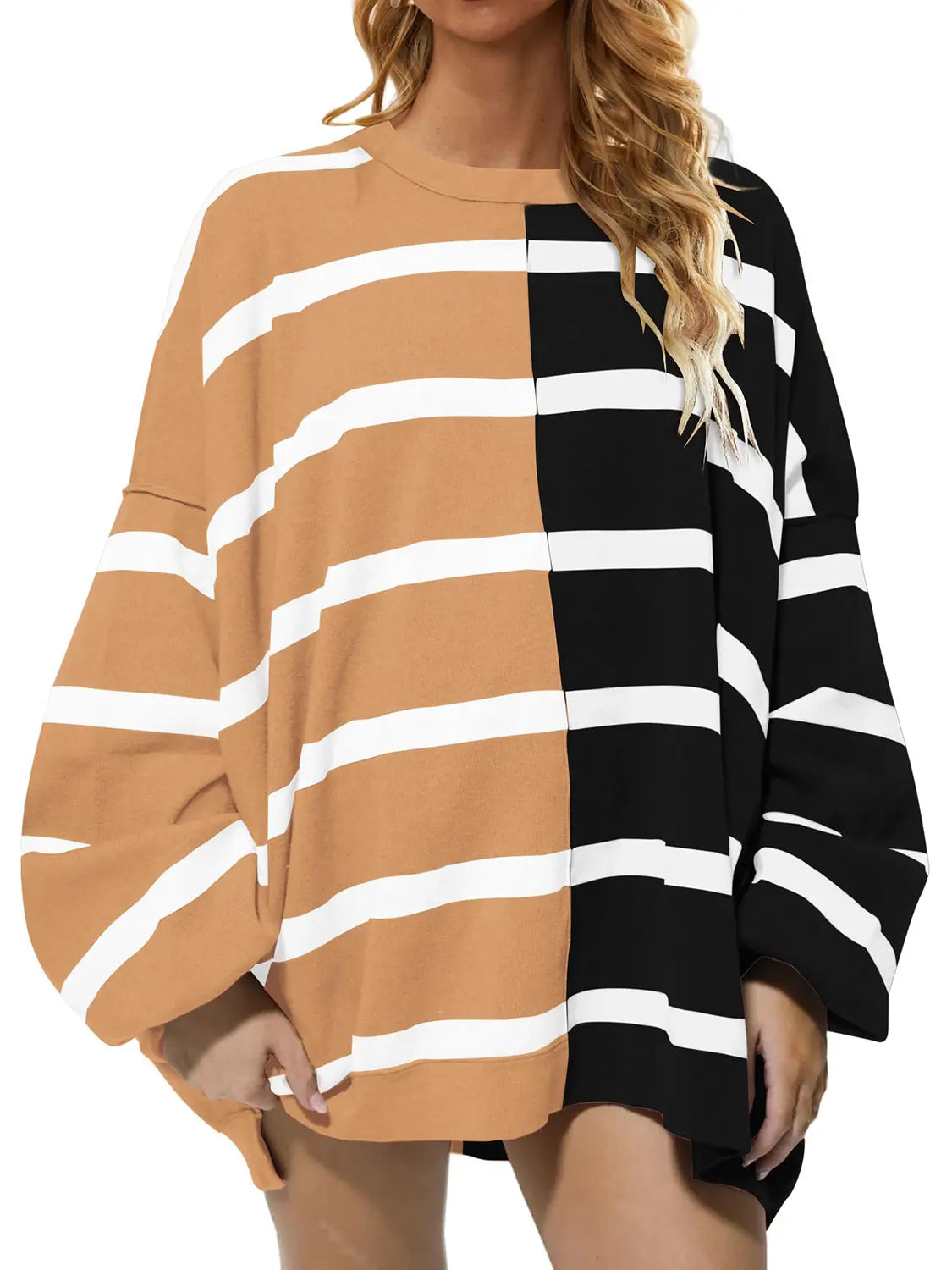 Long Sleeve Striped Round Neck Sweater - ThingsWeUseAndLove 