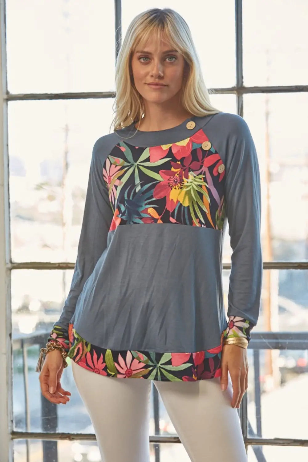 Ari Size-Inclusive Tropical Print Long Sleeve T-Shirt - ThingsWeUseAndLove 