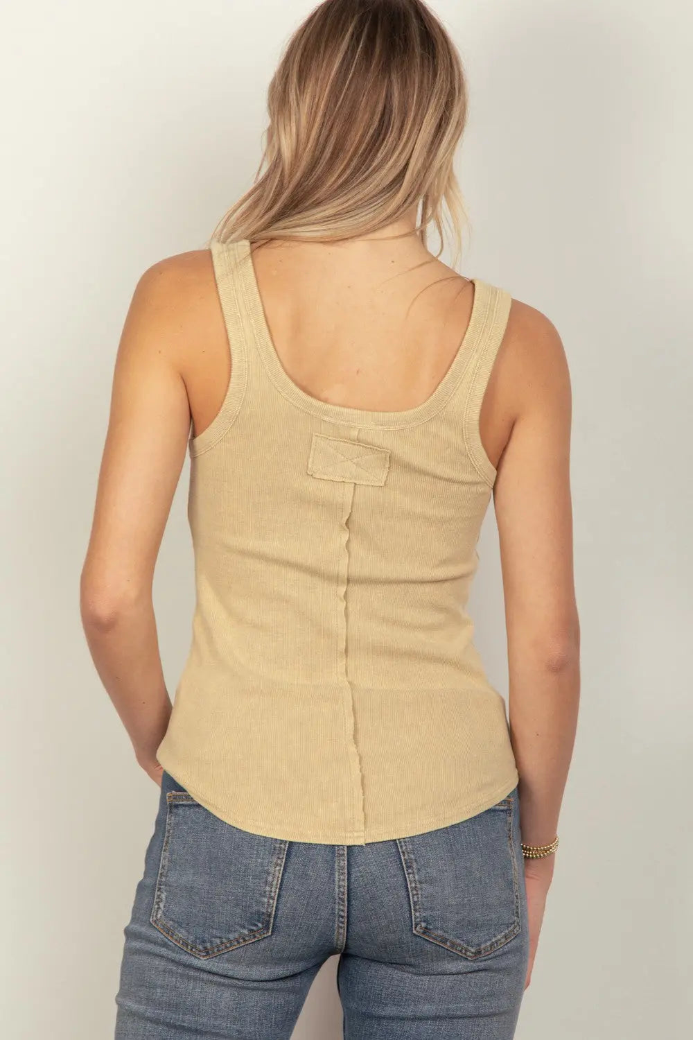 Averill J Washed Ribbed Tank with Placket Detail - ThingsWeUseAndLove 