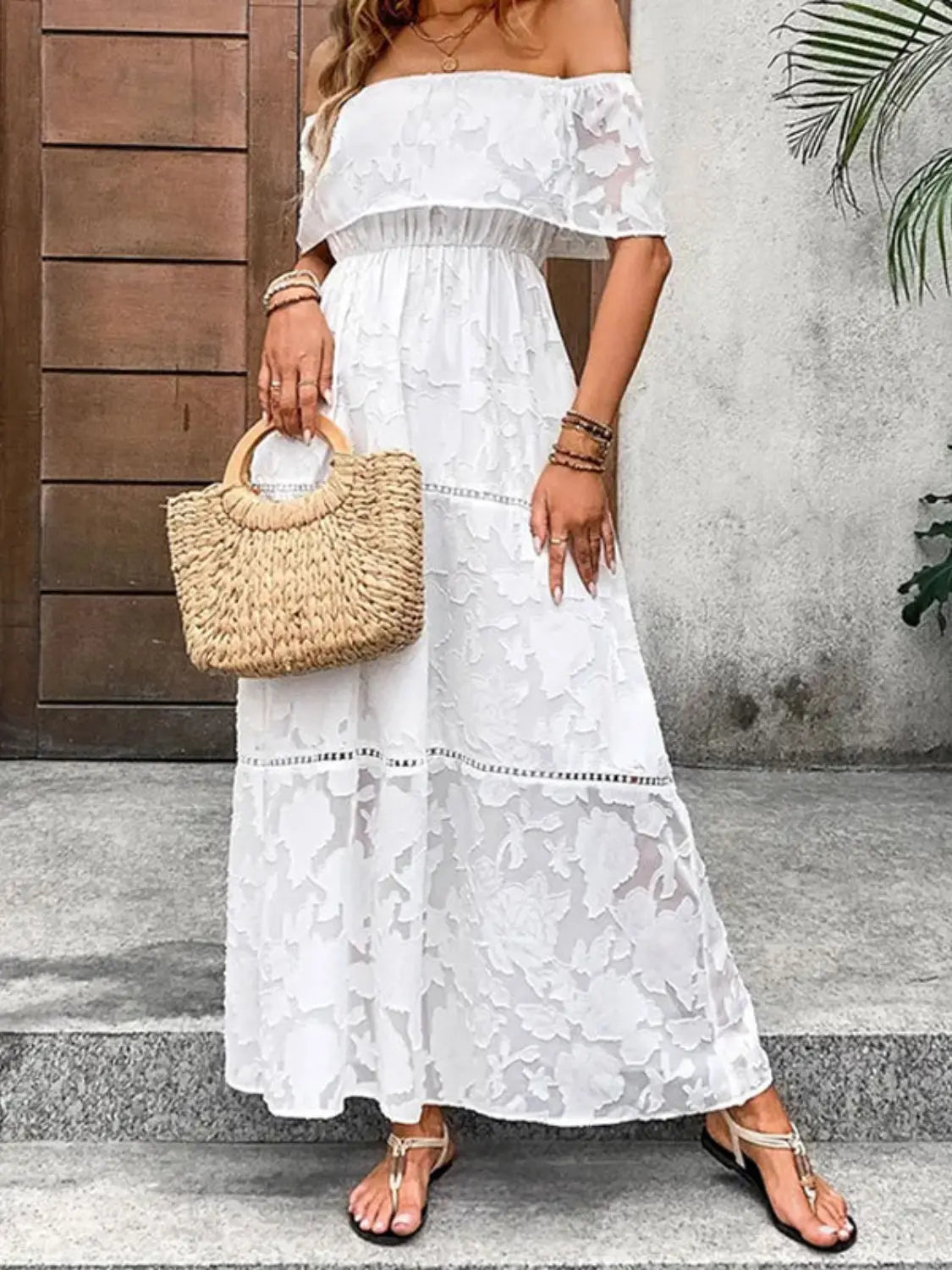 Short Sleeve Off-Shoulder Maxi Dress - ThingsWeUseAndLove 