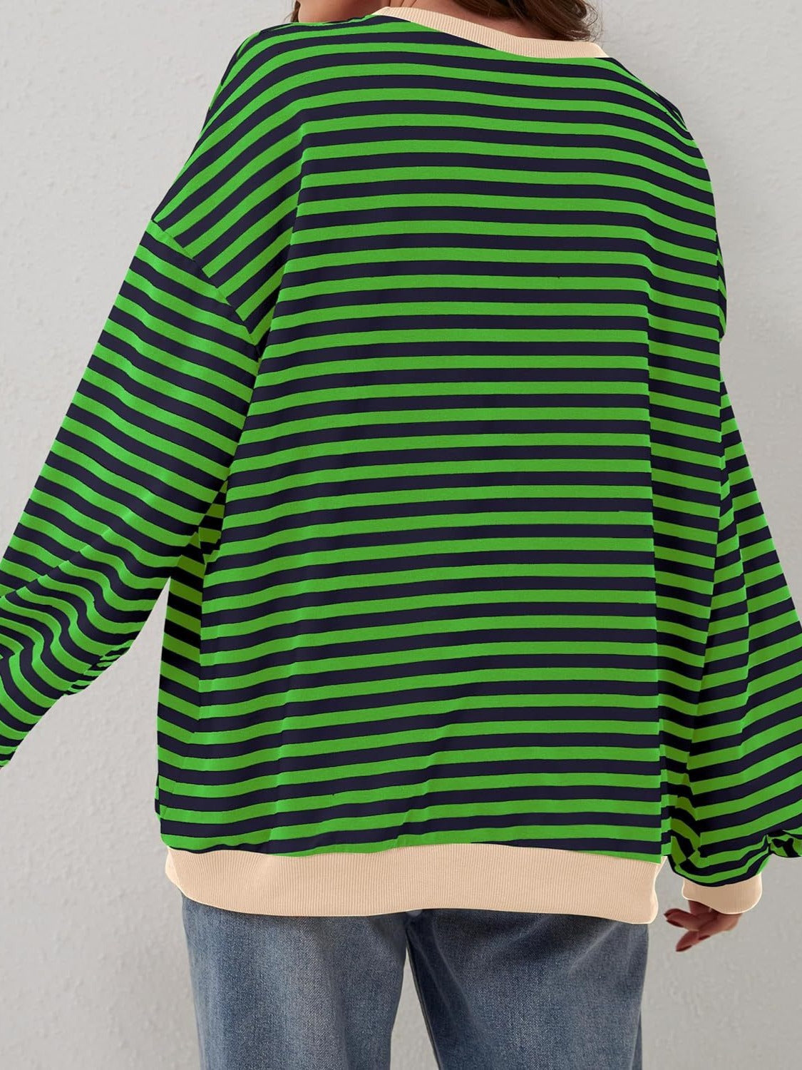 Aviana Contrast Striped Long Sleeve Sweatshirt - ThingsWeUseAndLove 