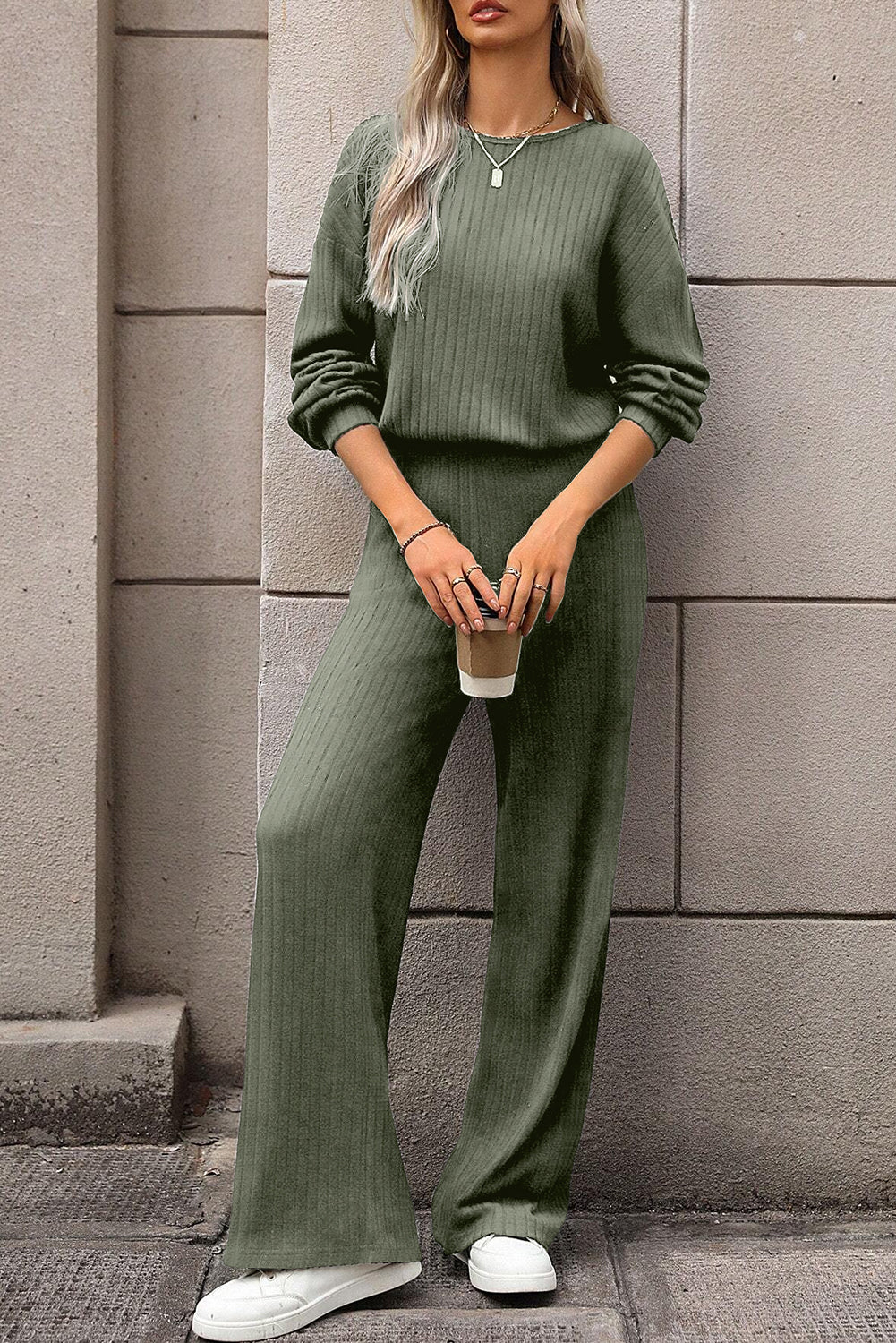 Ribbed Knit Keyhole Back High Waist Jumpsuit - ThingsWeUseAndLove 