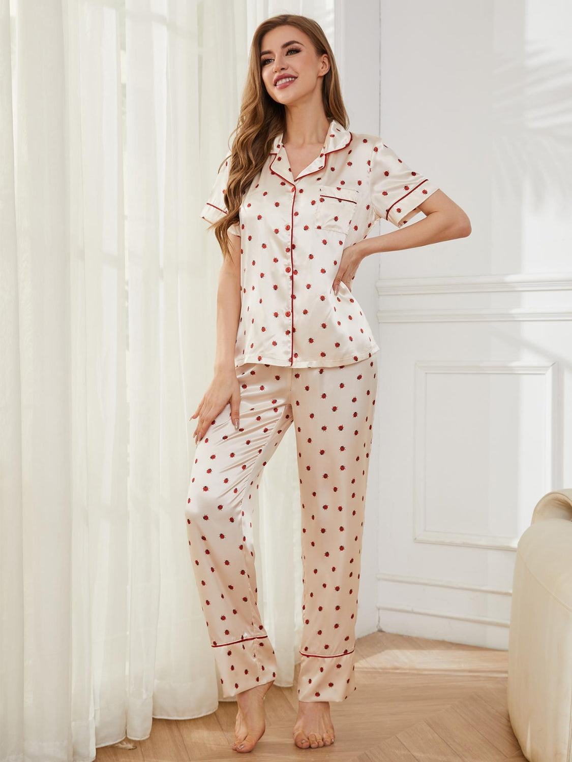 Contrast Piping Pocketed Top and Pants Lounge Set - ThingsWeUseAndLove 