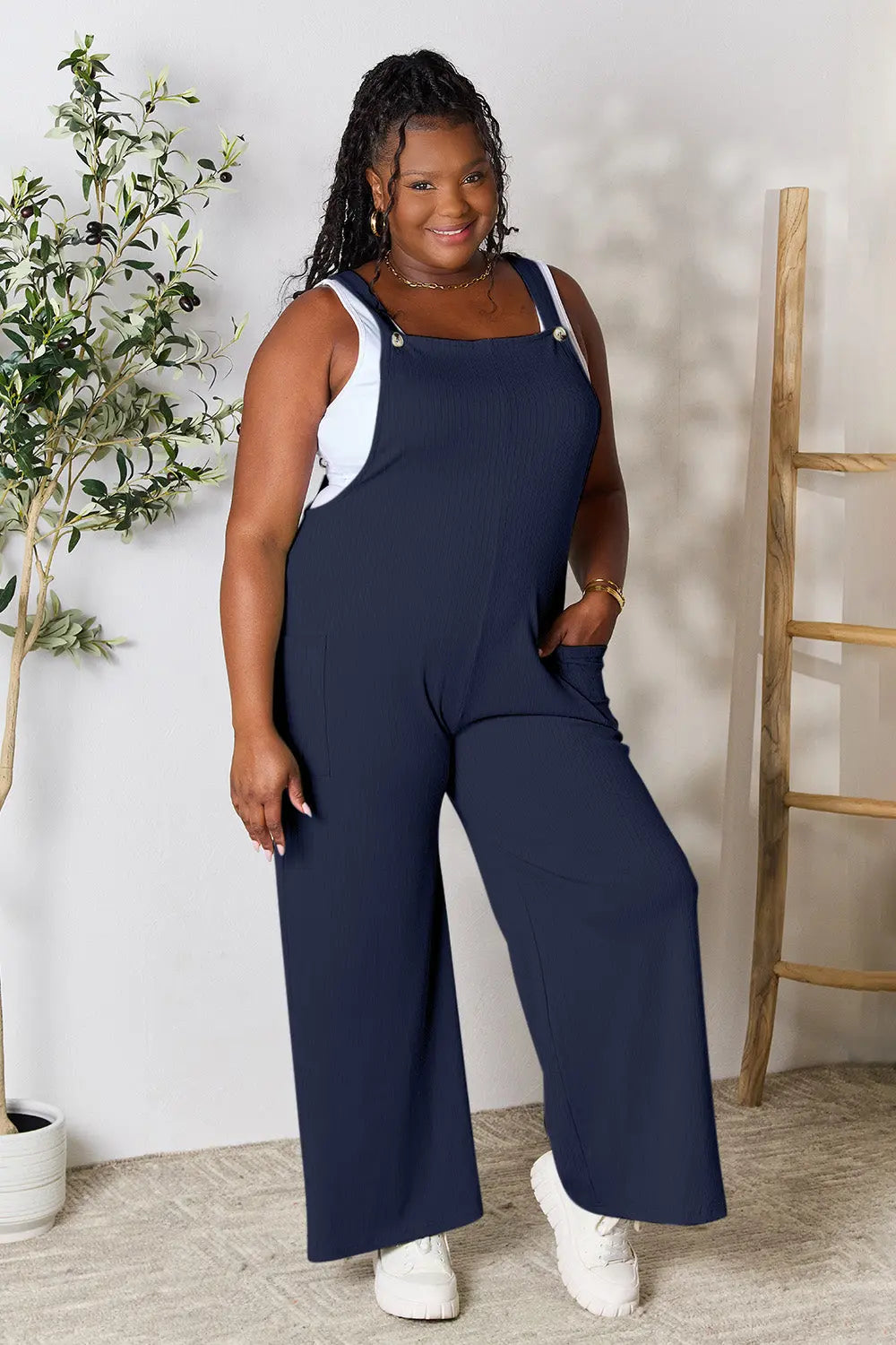 Size Inclusive Wide Strap Overall with Pockets - ThingsWeUseAndLove Dark-Navy-3XL