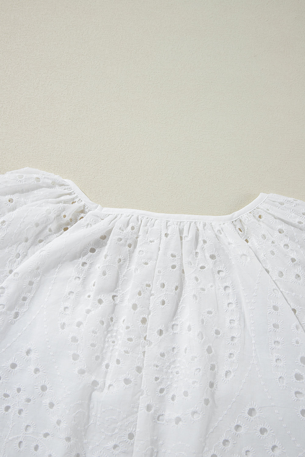 Eyelet Embroidered V Neck Puff Sleeve Blouse - ThingsWeUseAndLove 