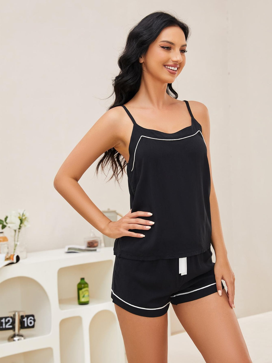 Scoop Neck Spaghetti Strap Top and Shorts Lounge Set - ThingsWeUseAndLove 