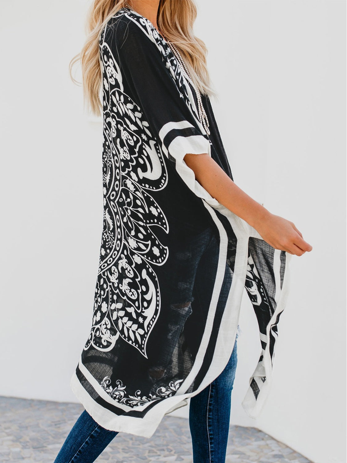 Zelaina Printed Open Front Cover-Up - ThingsWeUseAndLove 