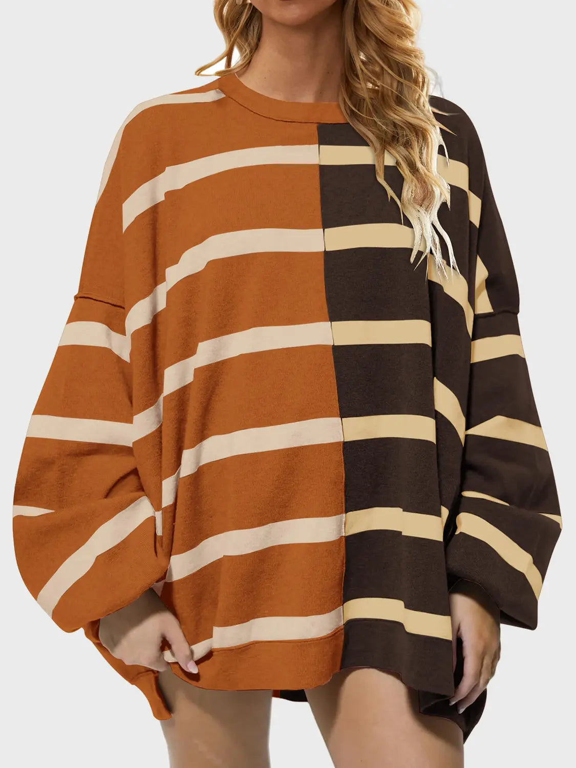 Long Sleeve Striped Round Neck Sweater - ThingsWeUseAndLove 