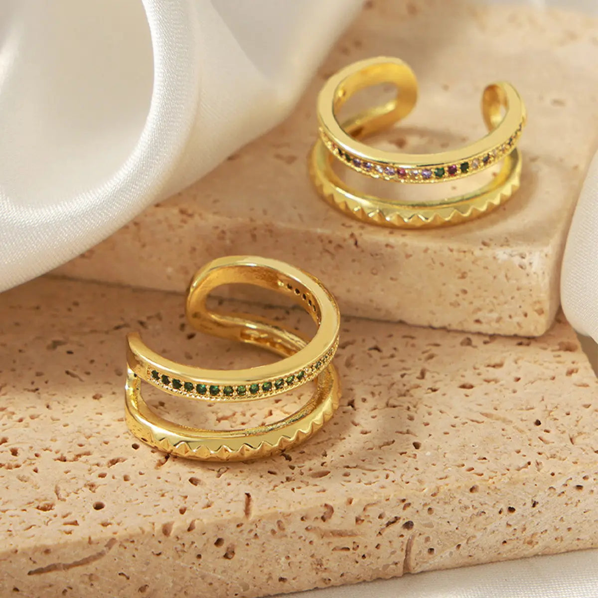 Gold-Plated Czech Diamond Double-Layered Ring - ThingsWeUseAndLove 