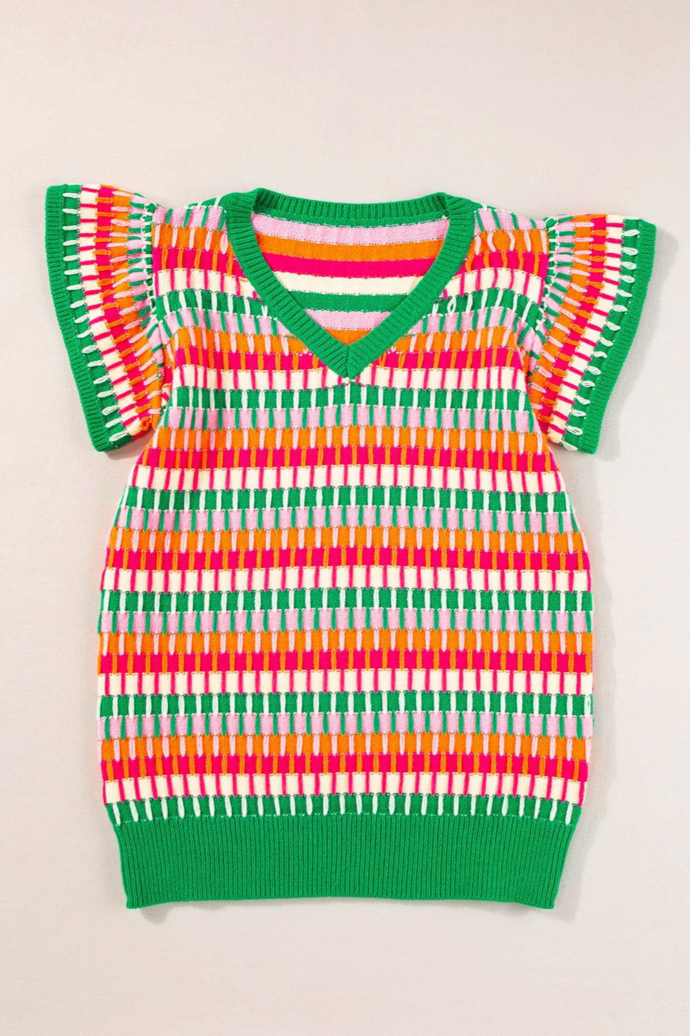 Color Pop V-Neck Cap Sleeve Knit Top - ThingsWeUseAndLove Green-XL