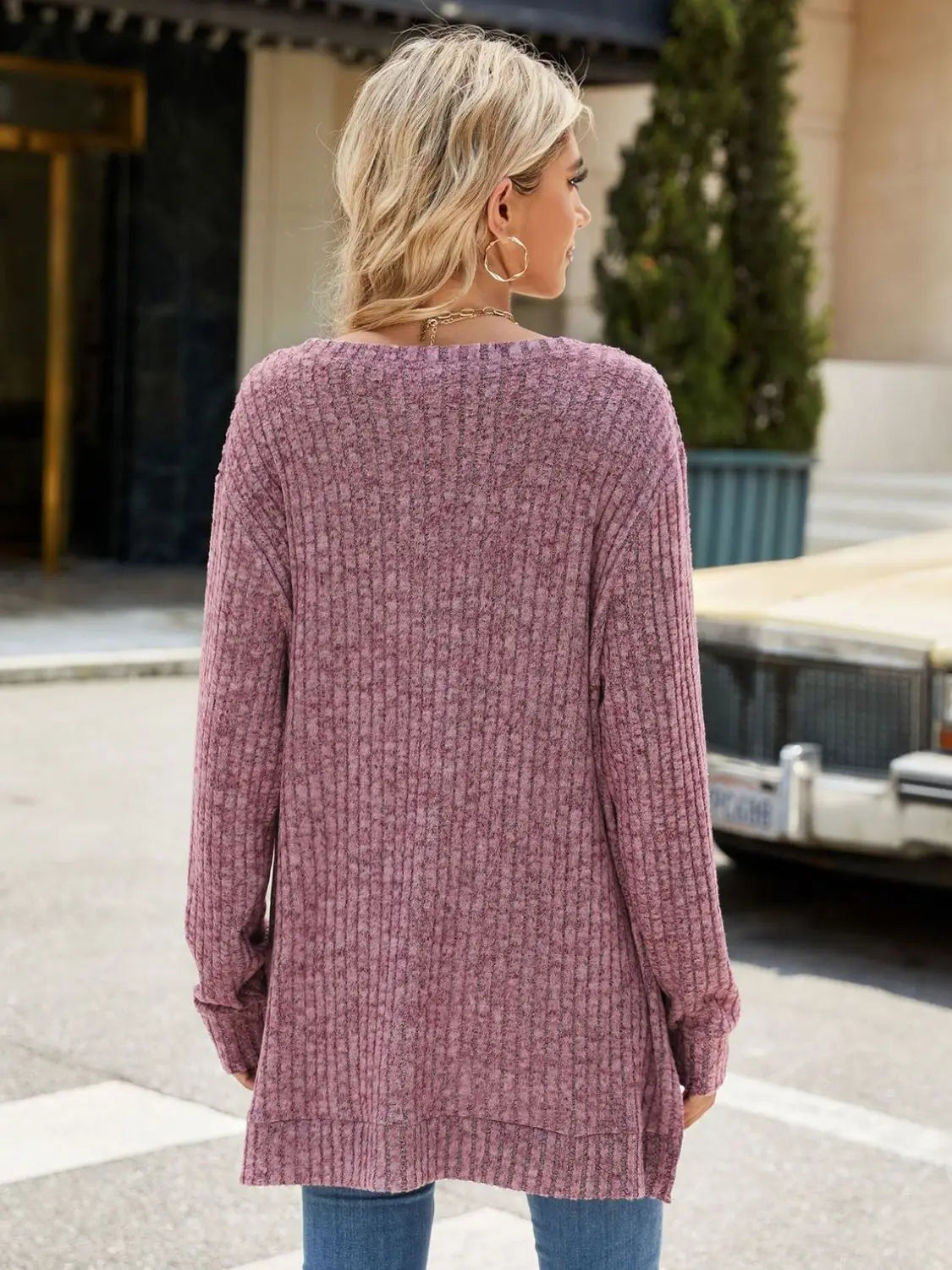 Round Neck Long Sleeve Sweater - ThingsWeUseAndLove 