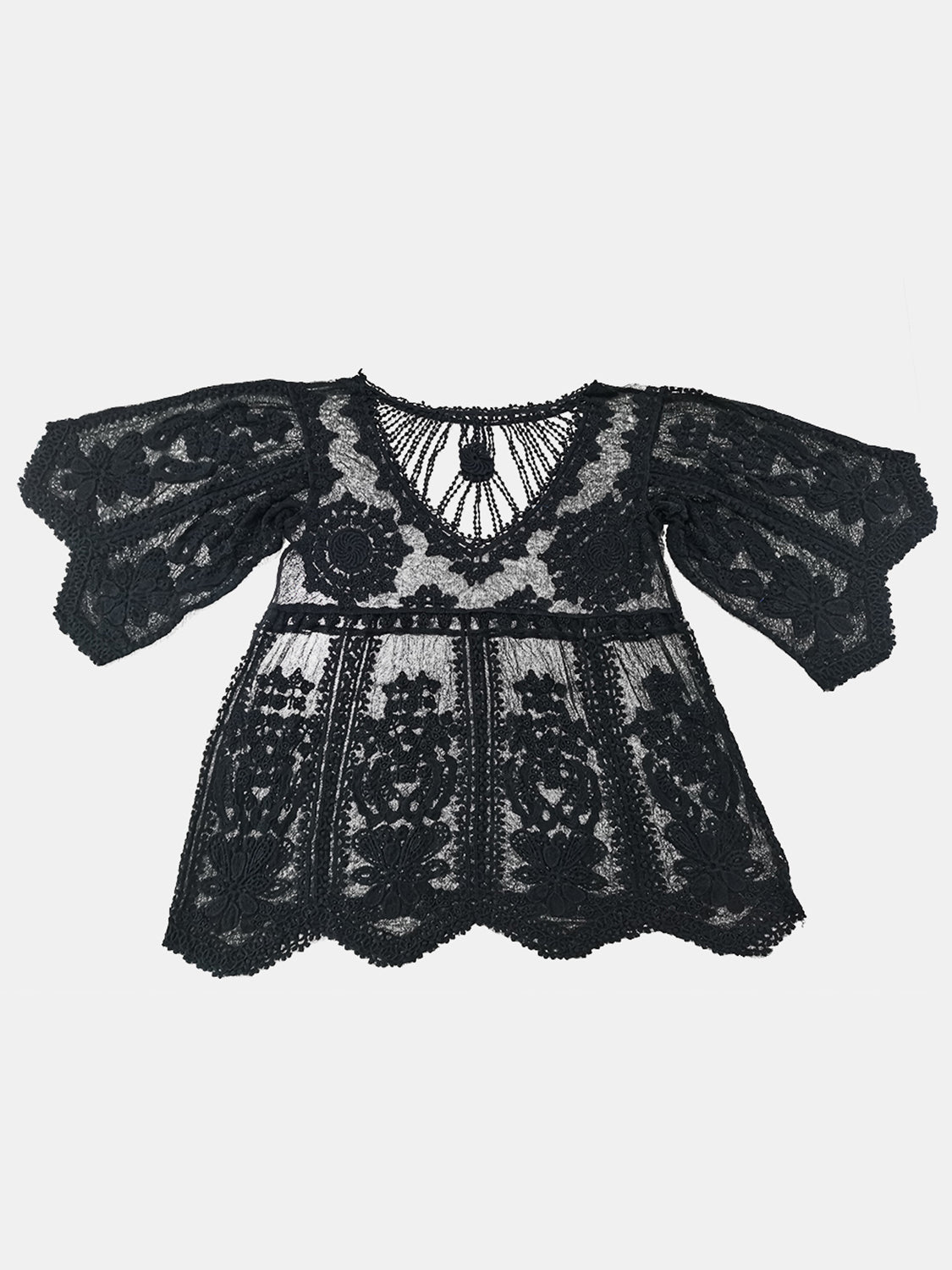 Lace Round Neck Cover-Up - ThingsWeUseAndLove Black-One-Size
