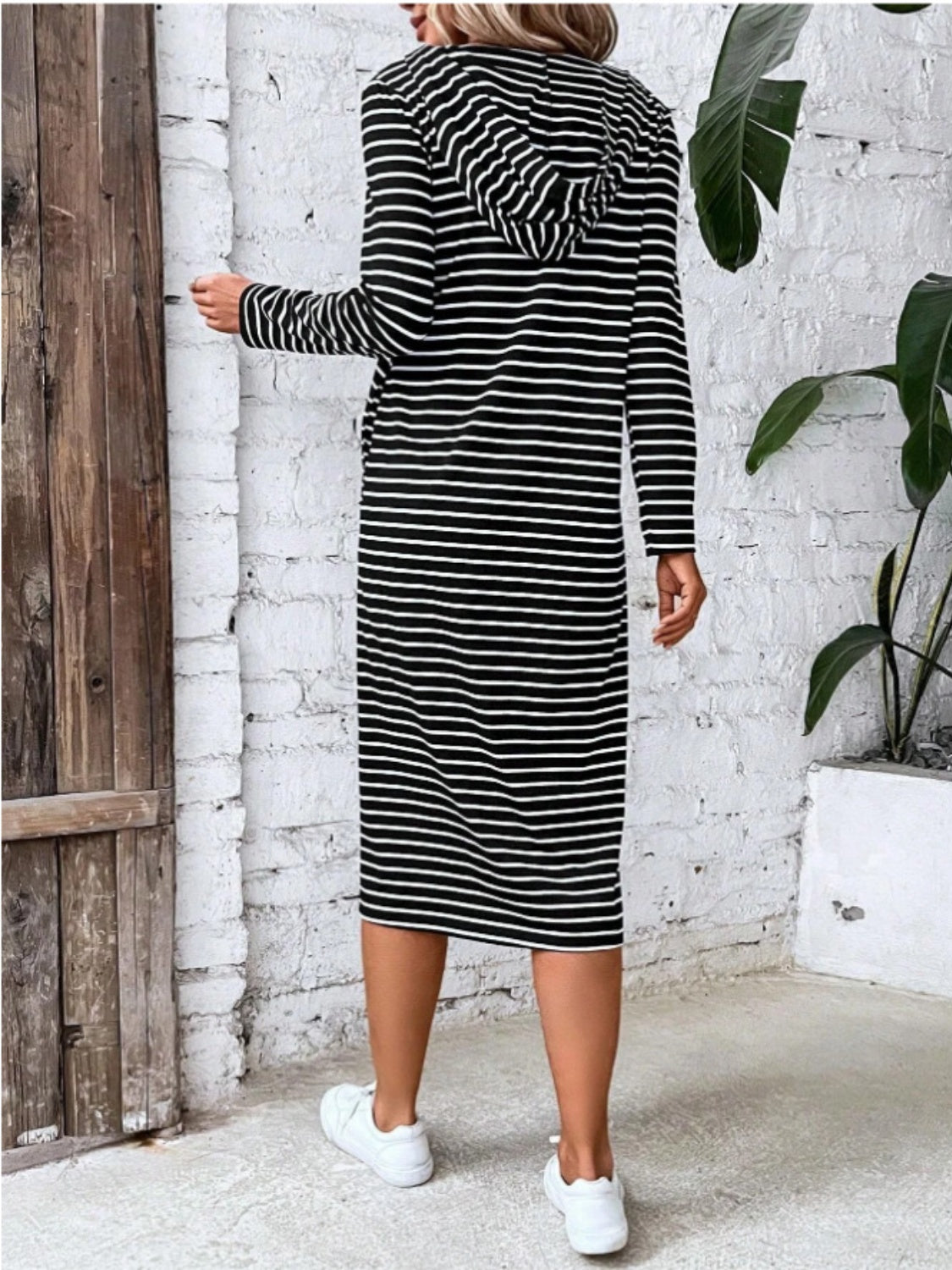 Striped Zip Front Hooded Dress - ThingsWeUseAndLove 