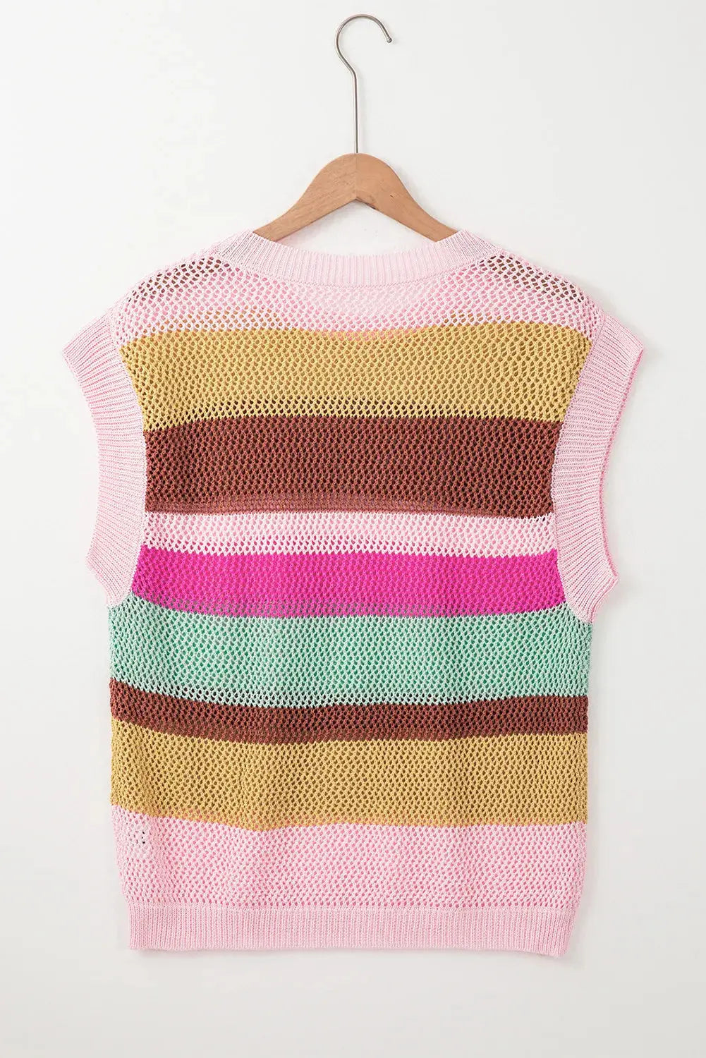 Round Neck Cap Sleeve Color Block Knit Top - ThingsWeUseAndLove 